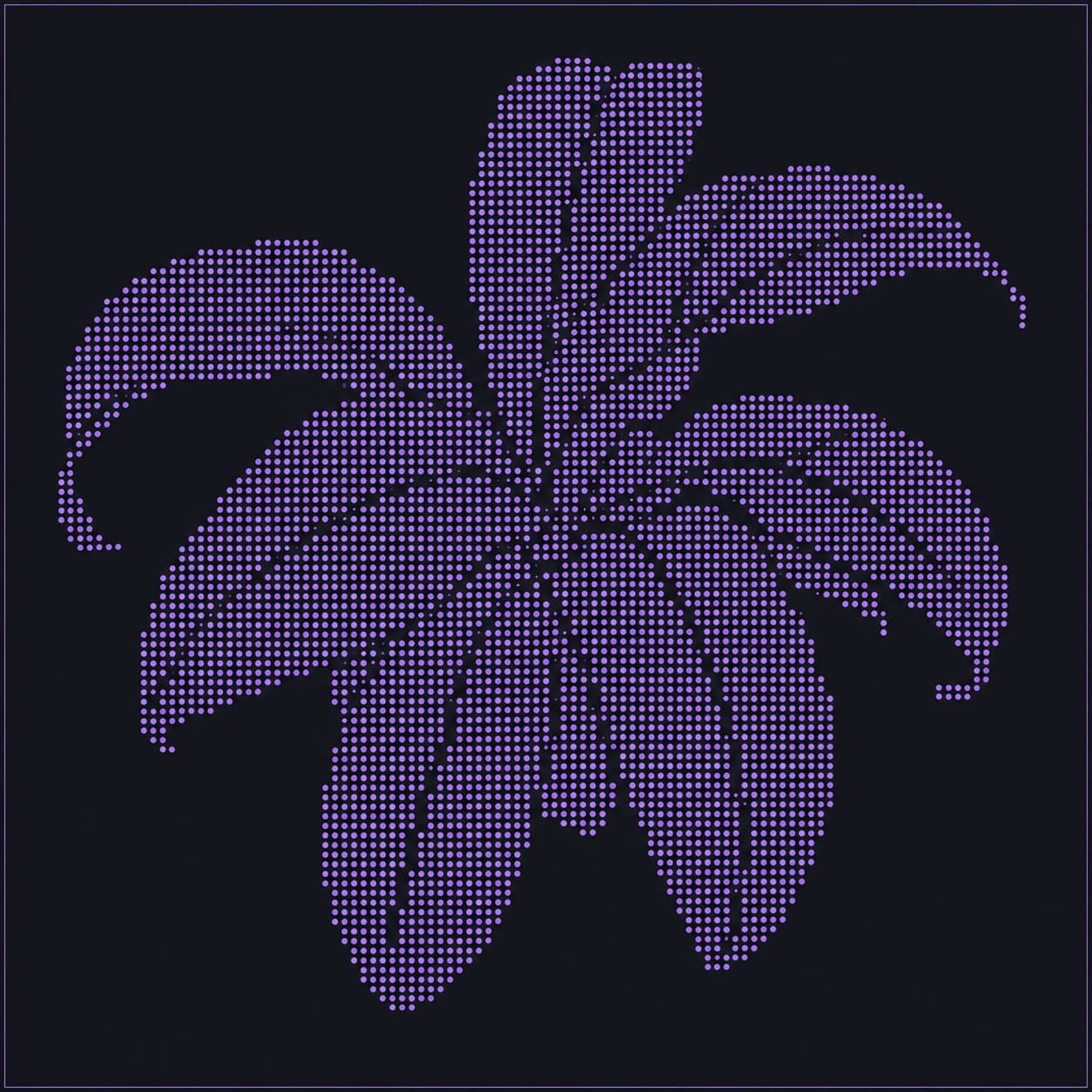 Plant silhouette rebuilt as a purple dot pattern